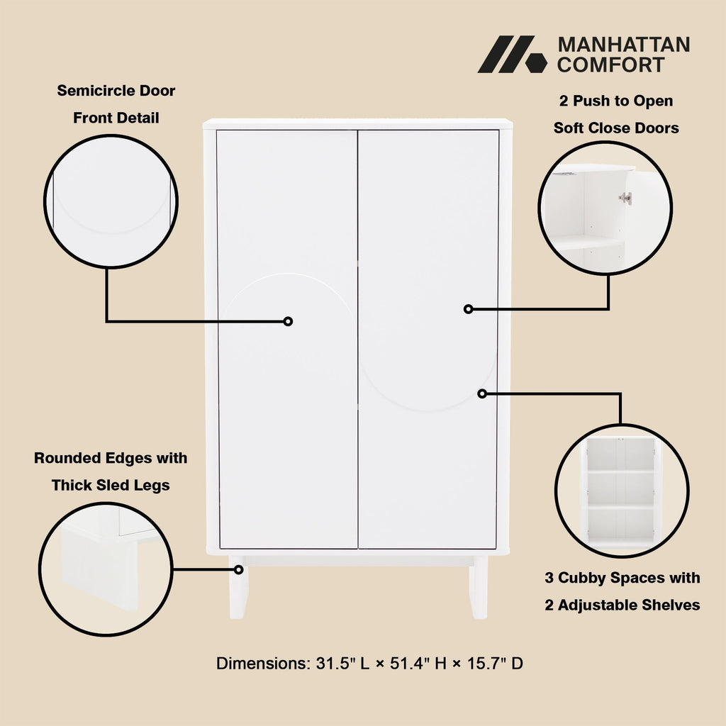 Accent Cabinet with Soft Close Doors and Adjustable Shelves - White, Light Brown, or Green
