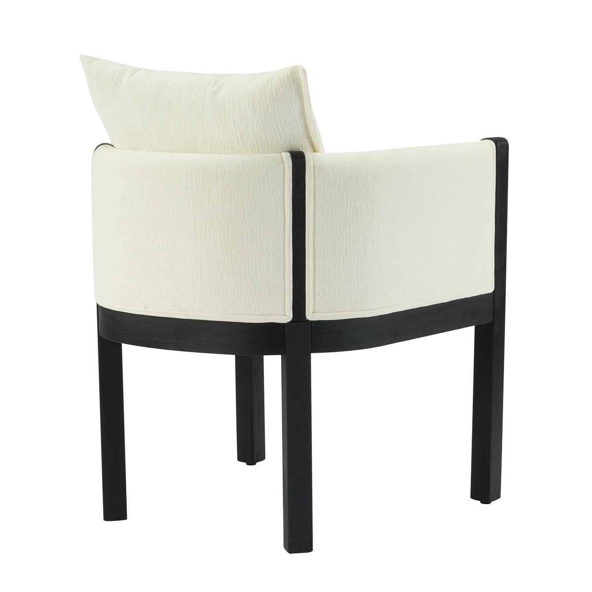 Linen Upholstered Armchair with Black Rubber Wood Legs - White