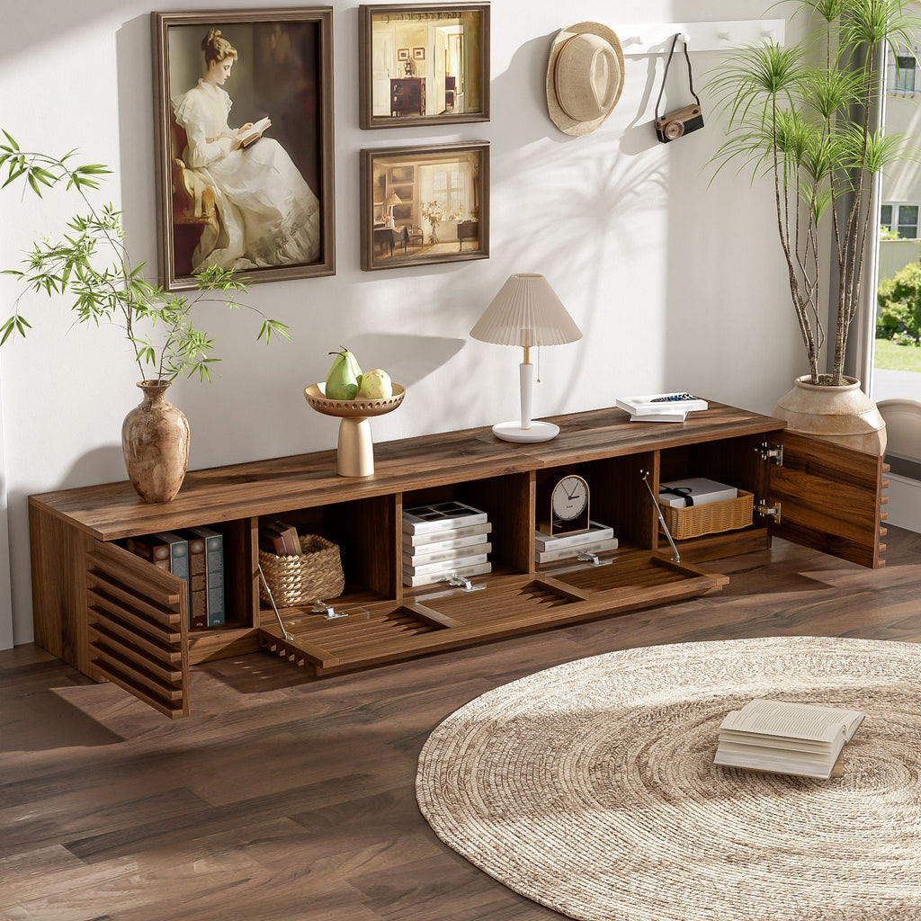 Walnut TV Stand for TVs with Cable Management and Soft-Closing Hinges - Walnut