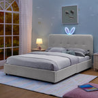 Upholstered Storage Bed with Oversized Rabbit Ear Headboard & LED Lights - Beige or Light Blue