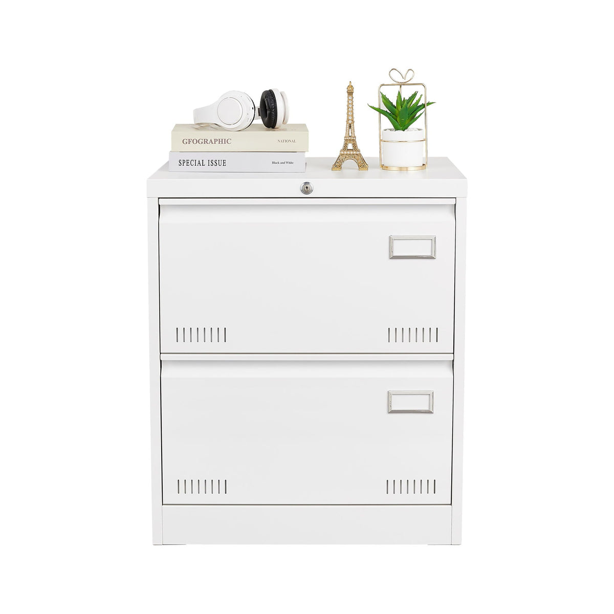 Locking Metal Filing Cabinet 3 Drawer - Multiple Sizes, Black or White