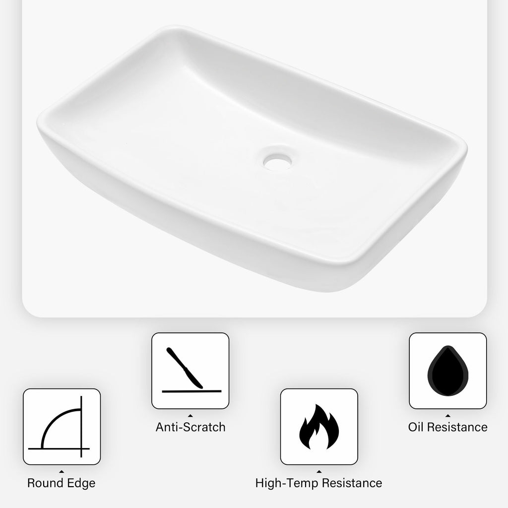 Rectangular Vessel Bathroom Sink with Sleek Modern Design - White