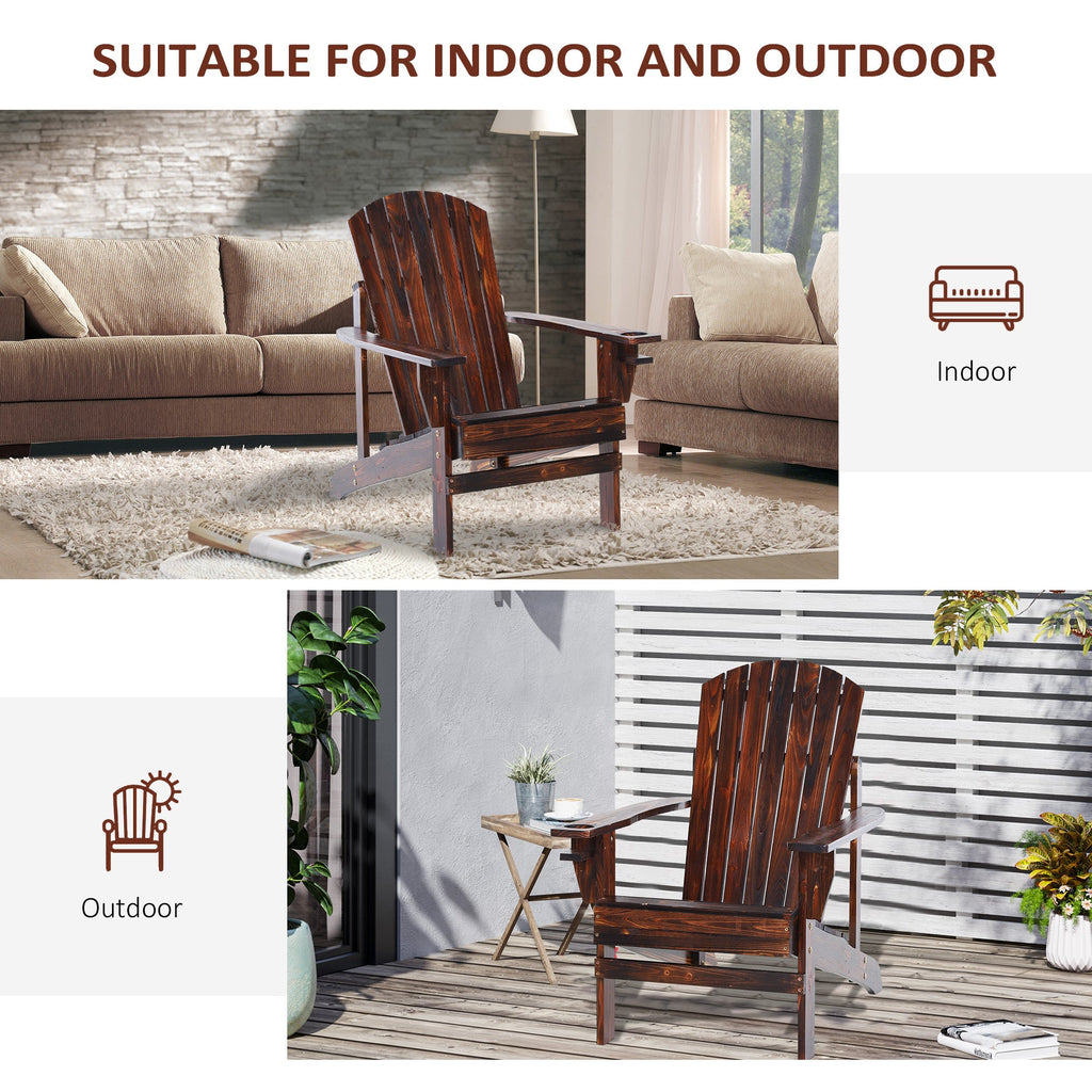 Wooden Adirondack Chair Patio Seating with Cup Holder - Natural Wood
