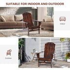 Wooden Adirondack Chair Patio Seating with Cup Holder - Natural Wood