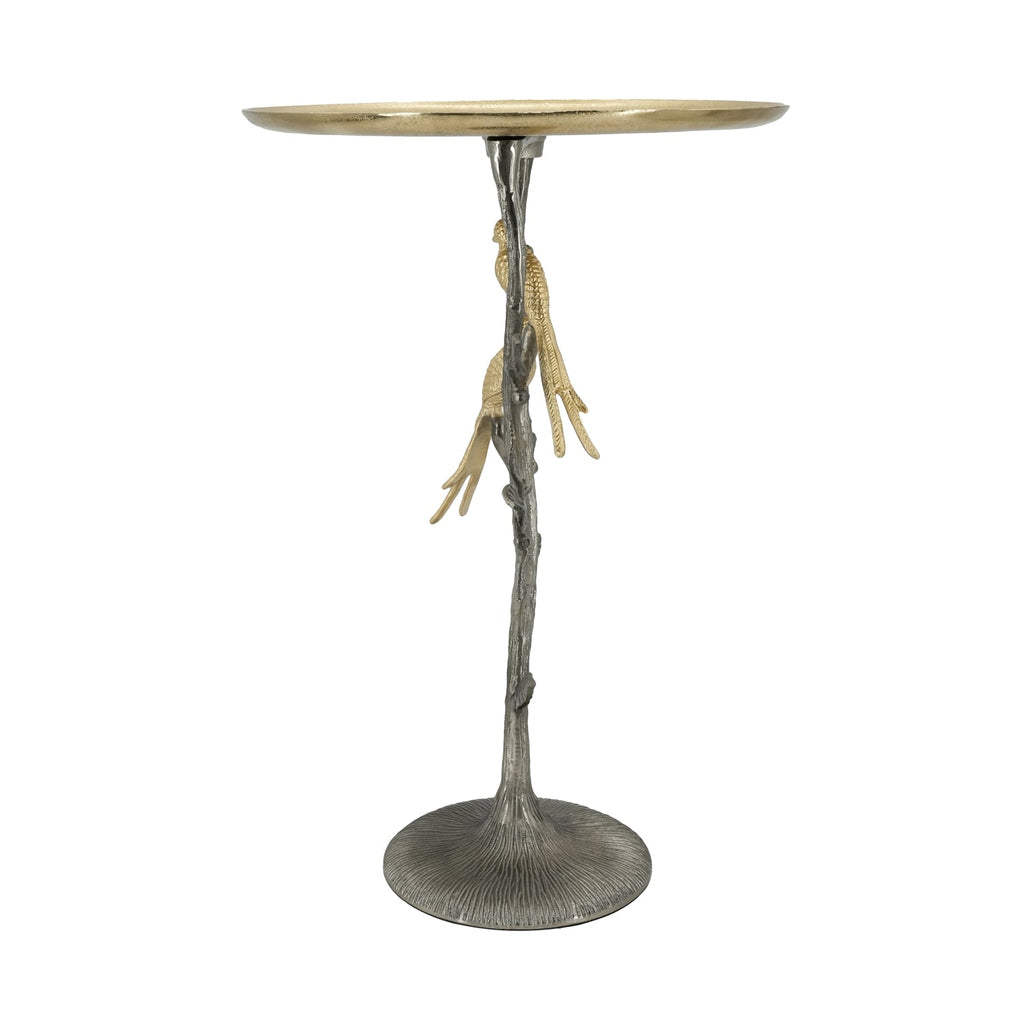 Metal Dual Bird Side Table with Round Tray - Gold