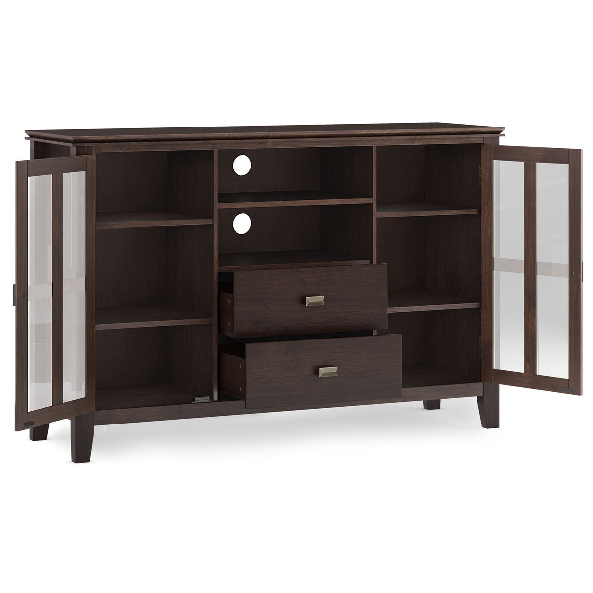 Tall TV Media Stand with Adjustable Storage - Dark Chestnut Brown