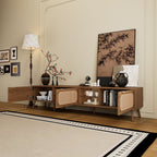 78" Walnut TV Stand With Ample Storage And Open Shelving