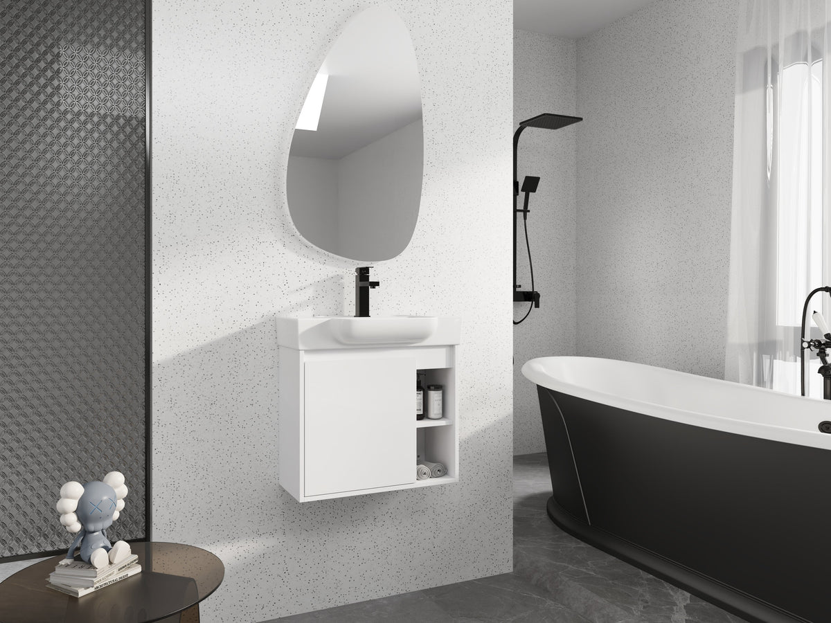 24'' Wall-Mounted Bathroom Vanity with Ceramic Sink - Glossy White