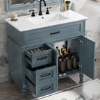 Bathroom Vanity With Sink and Drawers - Freestanding Solid Wood Cabinet