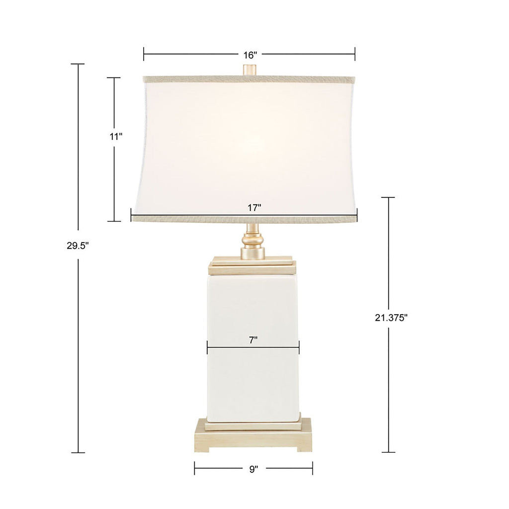 Rectangular Ceramic Table Lamp with Ivory Base & Silver Accents - Ivory