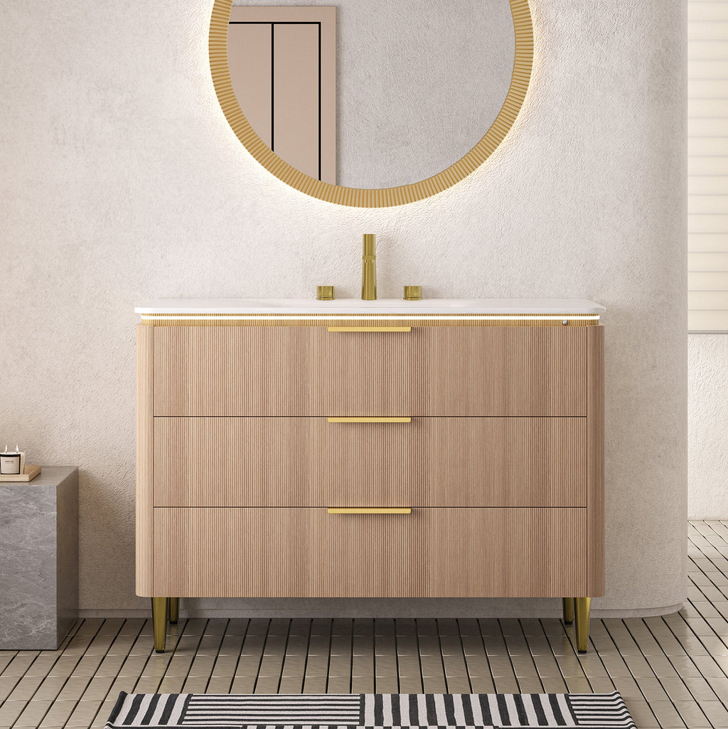 Amara 48'' Bathroom Vanity with Sintered Stone Basin - Carrara White & Light Oak