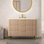 Amara 48'' Bathroom Vanity with Sintered Stone Basin - Carrara White & Light Oak