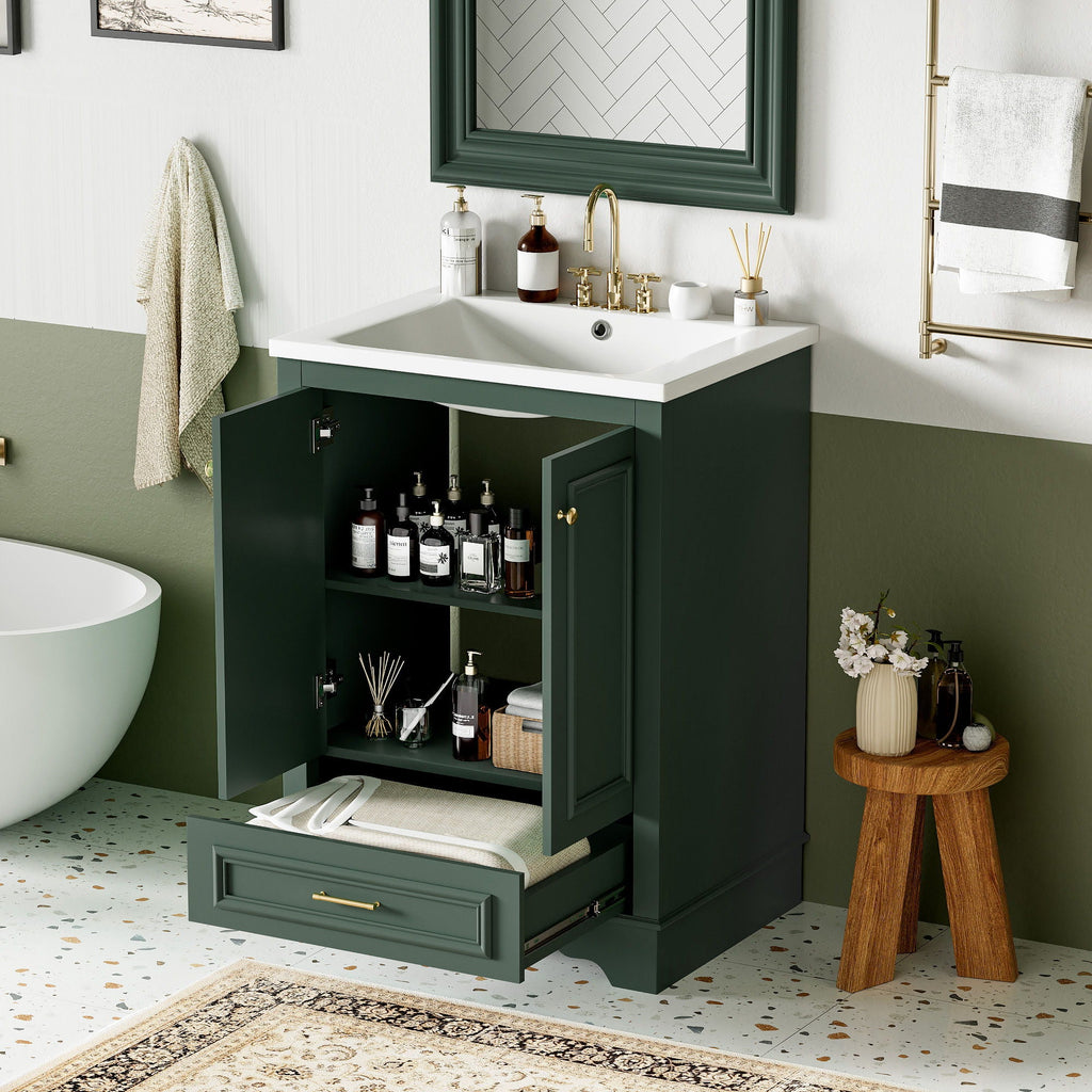 Modern Bathroom Vanity with Ceramic Sink Combo and Storage Cabinet - Multiple Colors