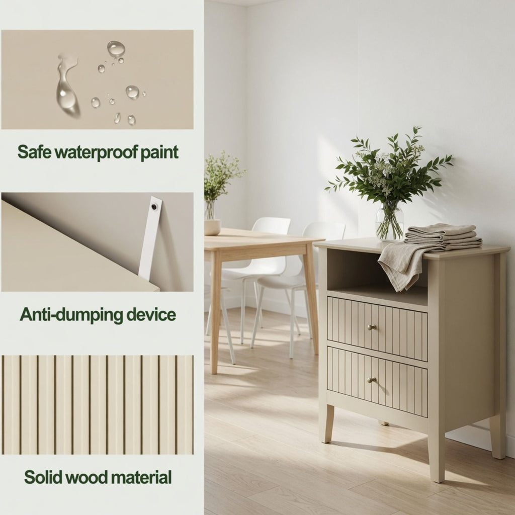 Fluted Nightstand with 2 Drawers and Soft-Close Slides - Multiple Colors
