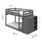 Gray Twin Over Twin Bunk Bed with 4 Drawers and Compartments