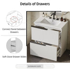 Fluted Bathroom Vanity with Ceramic Sink and Moisture-Proof Cabinet - 30" Wide