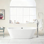 Gloss Freestanding Bathtub with Overflow & Pop Up Drain - White