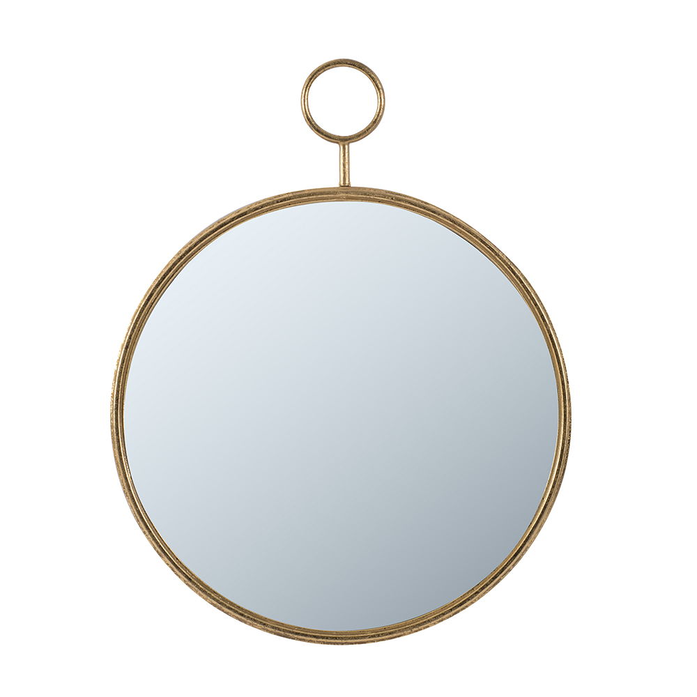 Gray Circle Wall Mirror with Iron Frame - Modern Accent for Living Room