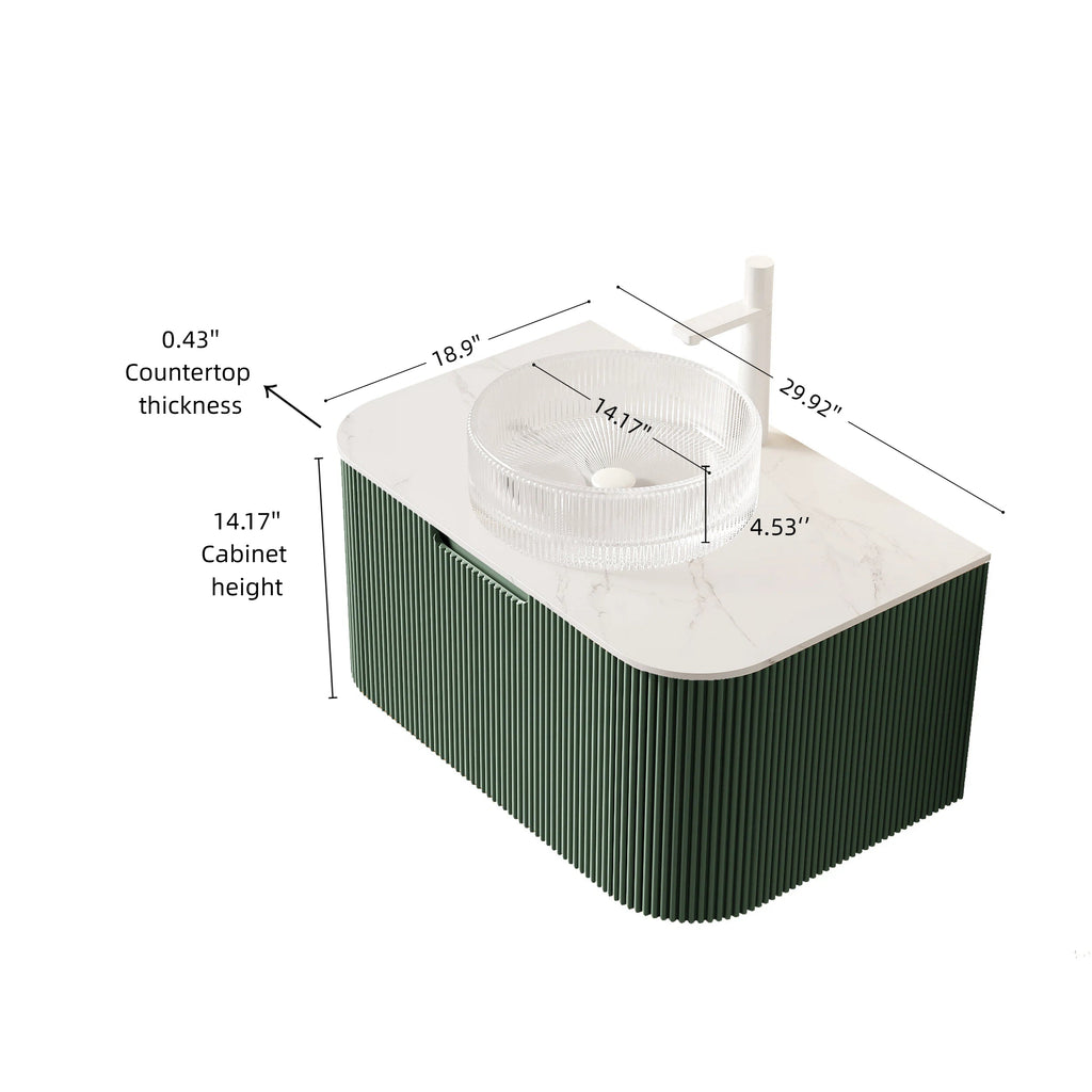 DINA 30" Bathroom Vanity with Floating Curved Edges and Crystal Glass Basin - Sintered Stone Top