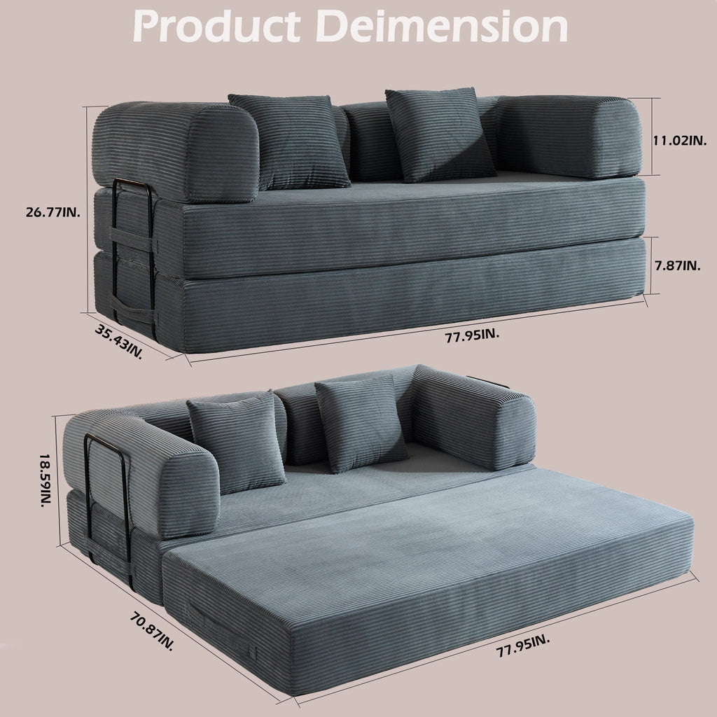 Convertible Sleeper Sofa Bed with Fixed Shape Frame and Cylindrical Pillow - Fabric