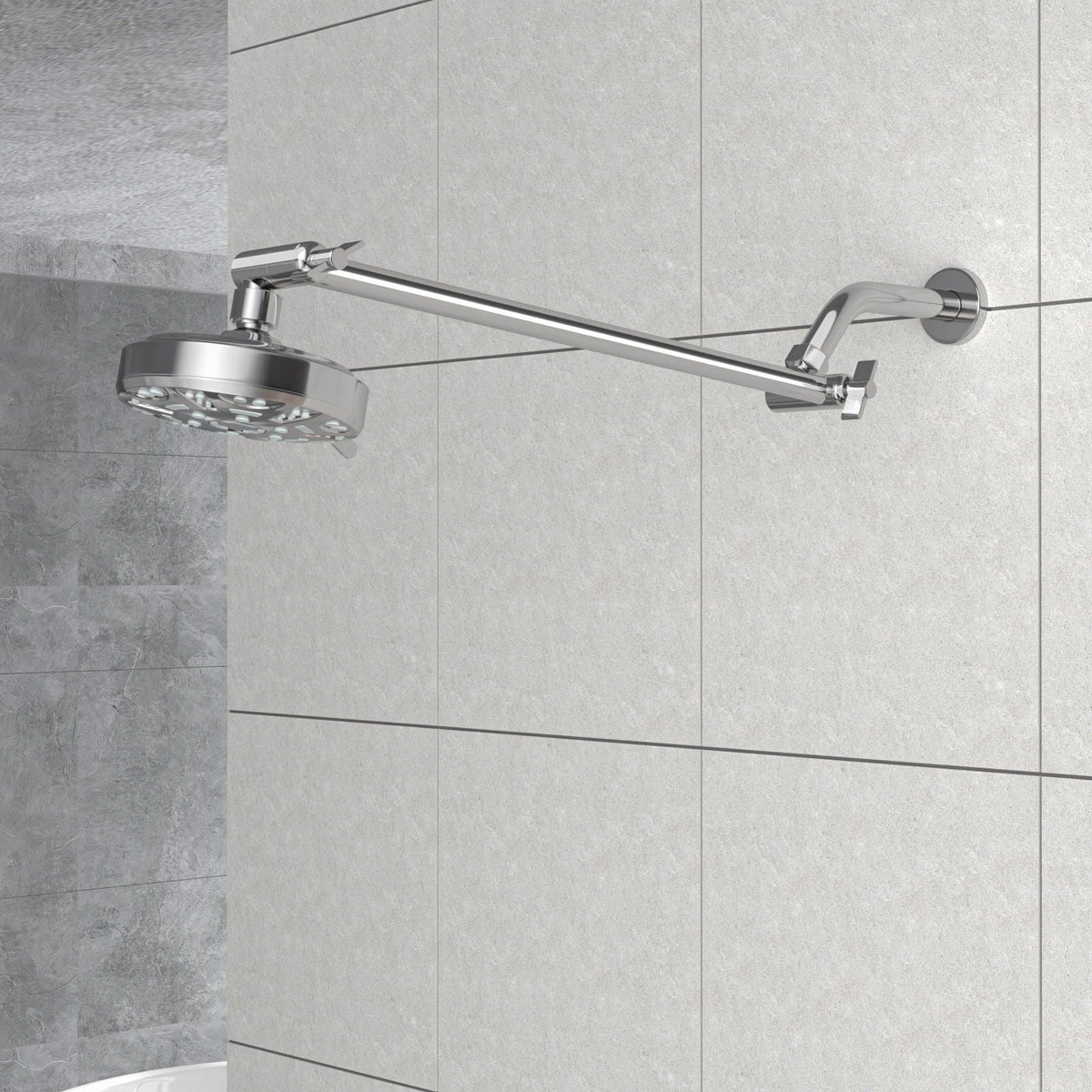 Stainless Steel Shower Arm Extension with 360° Rotation - Black or Pearl Silver