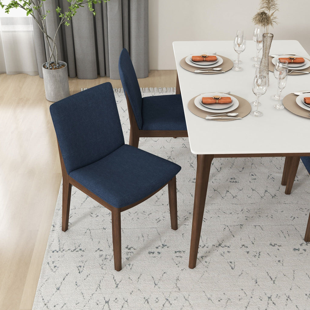 Mid-Century Modern Solid Wood Dining Chair Set with Fabric Upholstery - Multiple Colors