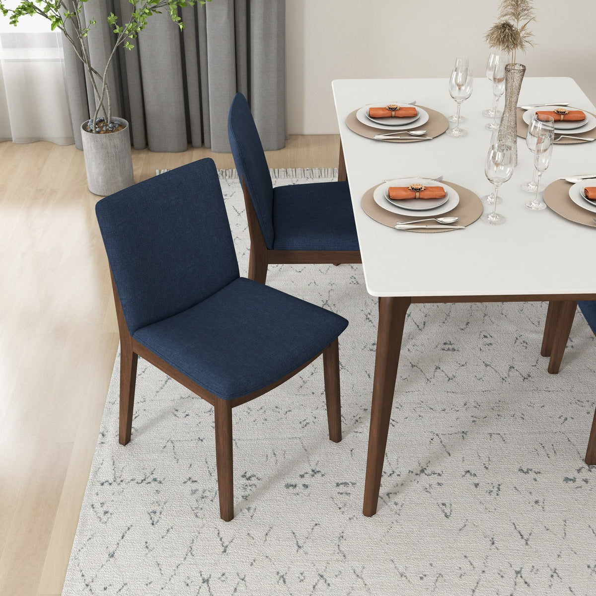 Mid-Century Modern Solid Wood Dining Chair Set with Fabric Upholstery - Multiple Colors