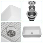 Farmhouse Ceramic Apron Front Single Bowl Kitchen Sink with Durable Design - White or Black