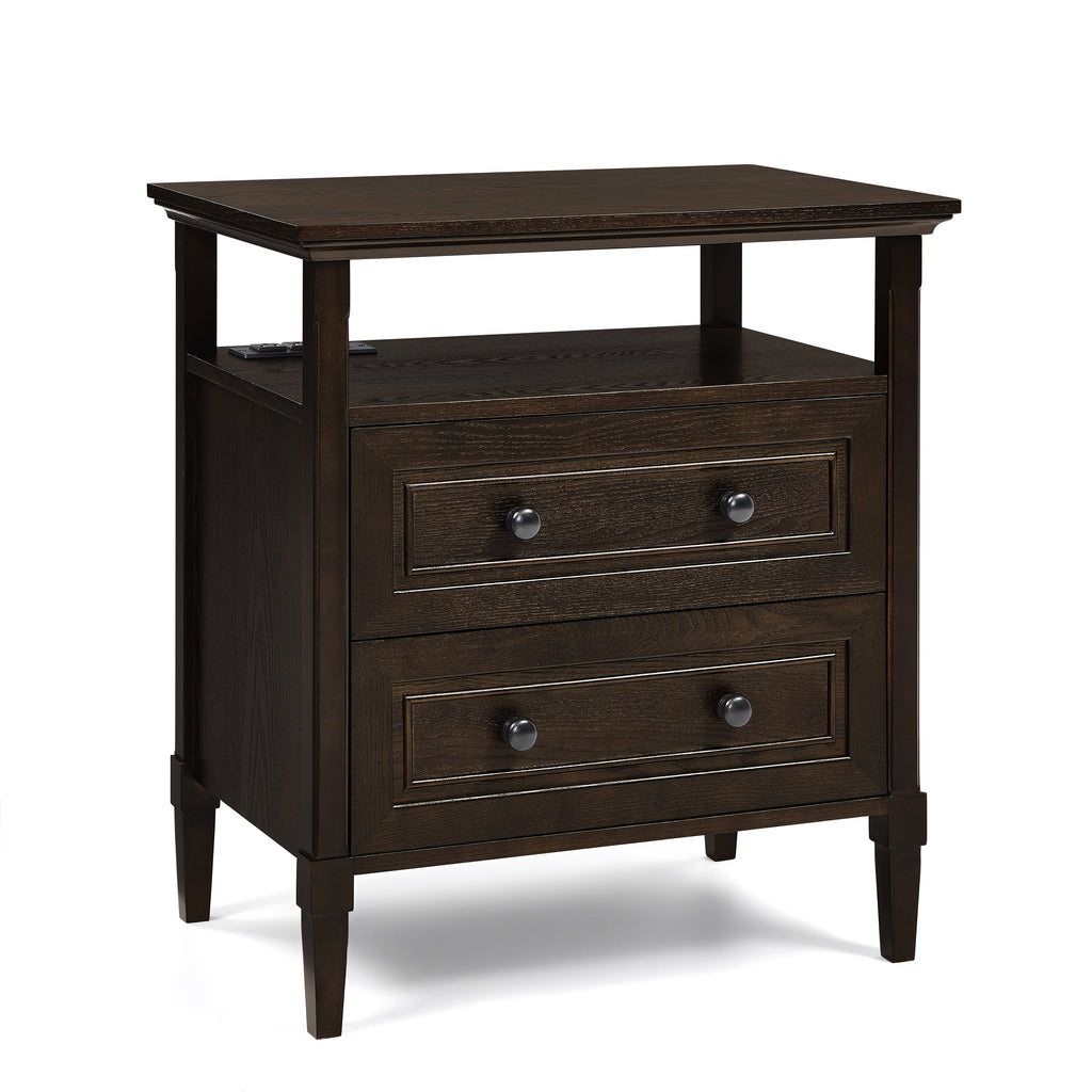 Wooden Bedside Nightstand with Open Cubby & 2 Storage Drawers