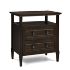 Wooden Bedside Nightstand with Open Cubby & 2 Storage Drawers
