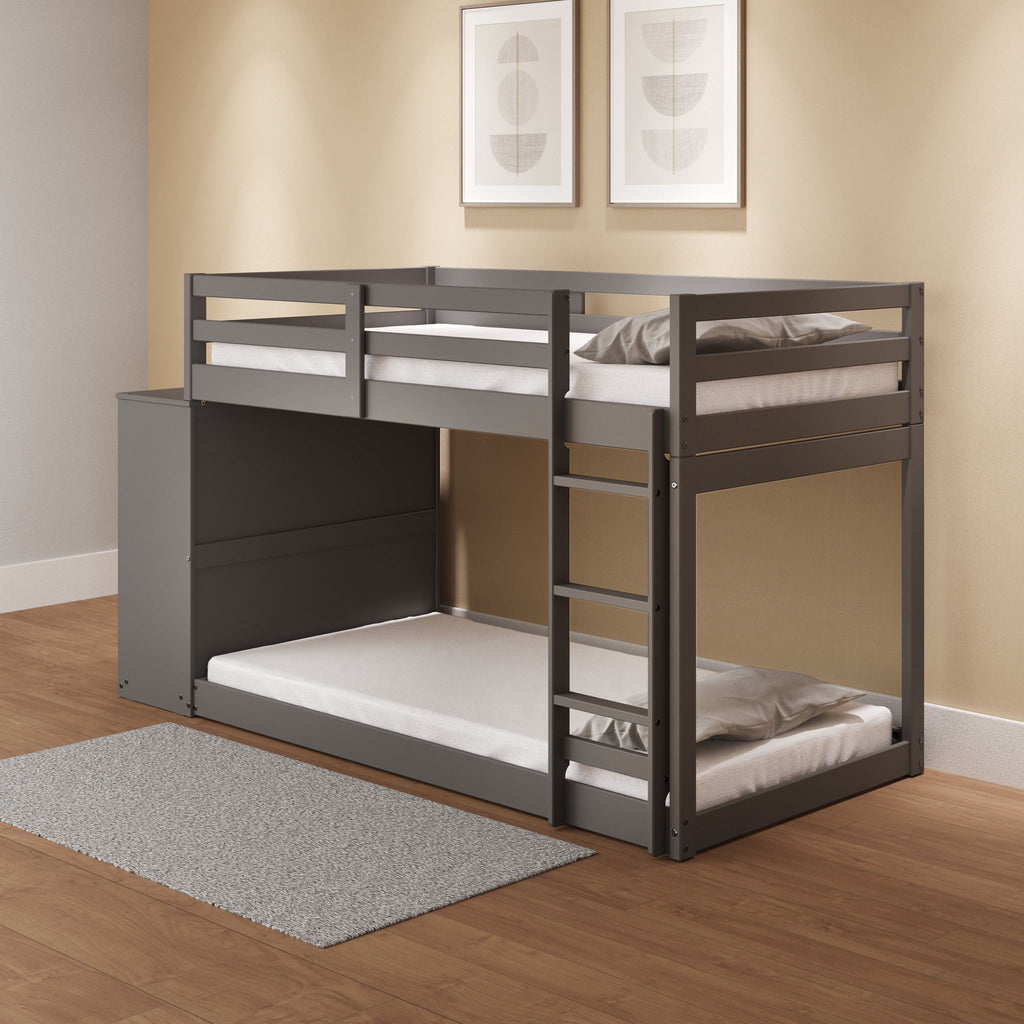 Gray Twin Over Twin Bunk Bed with 4 Drawers and Compartments