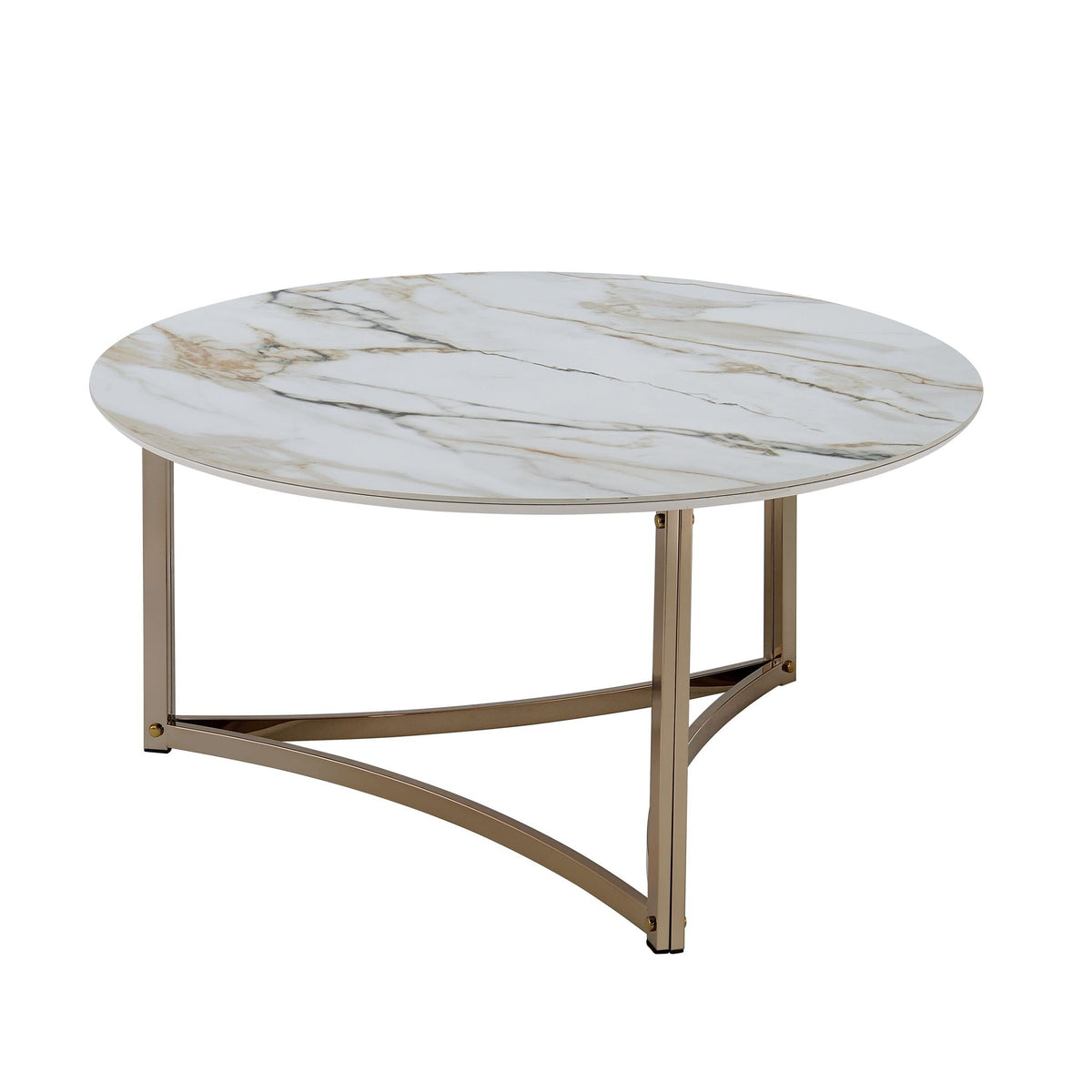 Sintered Stone Top Round Coffee Table with Metal Base - White