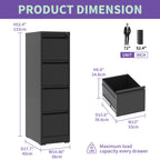Steel Vertical File Cabinet with Lock – Multiple Sizes - Black or White