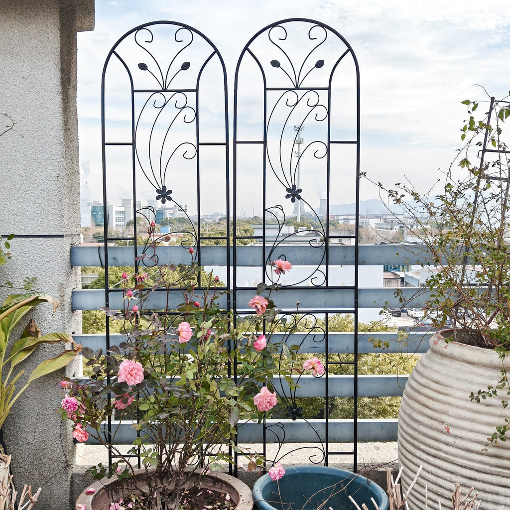 4 Pack Metal Garden Trellis with Decorative Peacock Design - Rustproof Iron