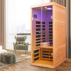 Low EMF Infrared Double Sauna Room with Bluetooth & LED Lighting - Natural Wood