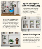 Computer Desk with Glass Door – Ample Storage and Workspace - Brown
