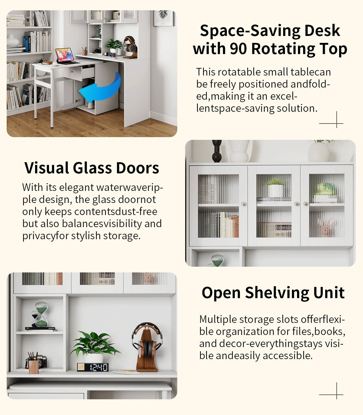 Computer Desk with Glass Door – Ample Storage and Workspace - Brown