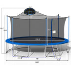 16ft Trampoline with Basketball Hoop and Double-Sided Cover - Blue