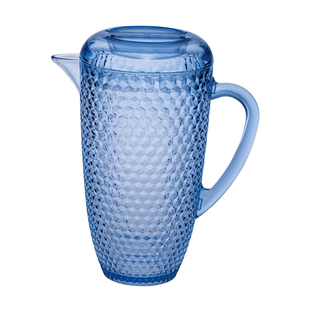 Diamond Cut Unbreakable Plastic Water Pitcher with Lid - Blue or Pink