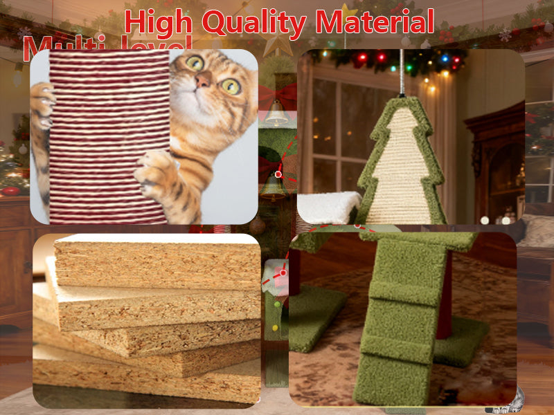 Wide Christmas Cat Tree Tower for Indoor Cats with Multi-Level Design