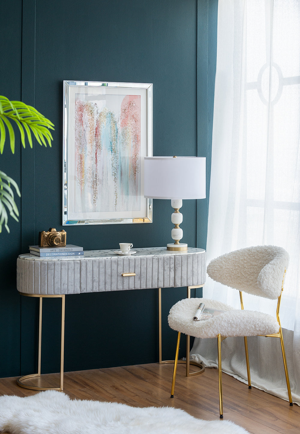 Marble Base Table Lamp with White Fabric Shade - 26.5"