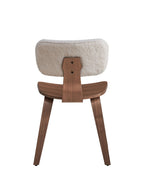 Boucle Walnut Side Chair Set with White Upholstery - Set of 2