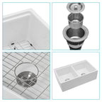 Farmhouse Sink Workstation 33" Ceramic Double Bowl with Ledges - White