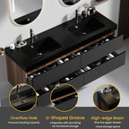 Grace 60" Wall-Mounted Bathroom Vanity with Storage - Walnut & Black Granite