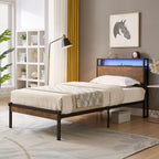 Twin Size Platform Bed Frame With LED Lights And USB Charging Port