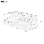 Modern Sectional Sofa with Removable Ottomans, USB Ports - Dark Gray or Light Blue