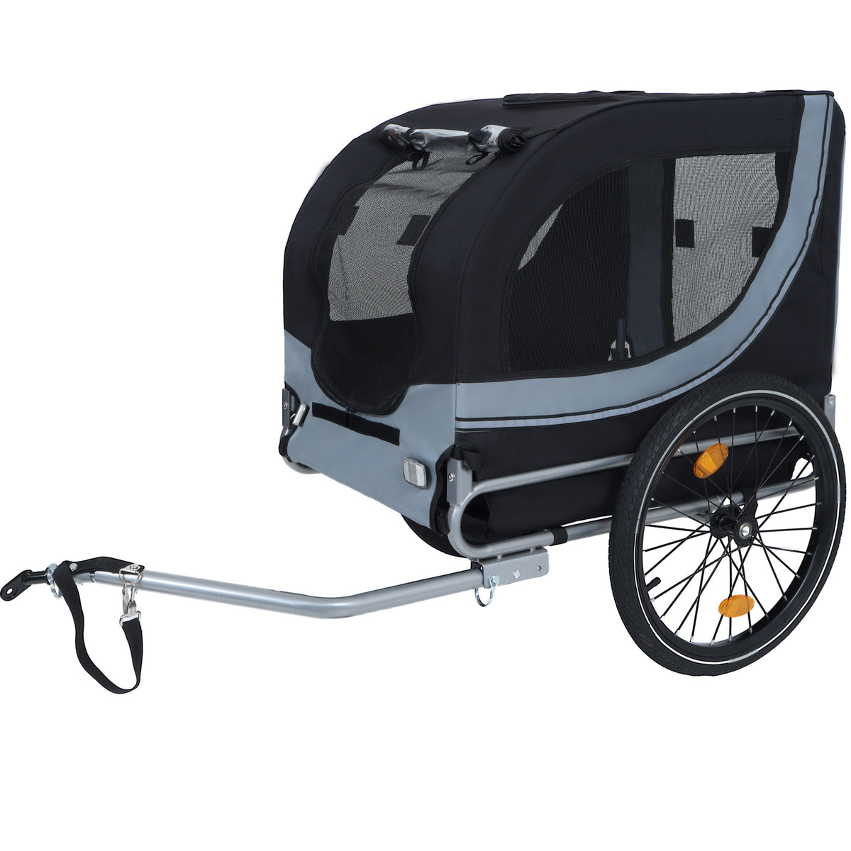 Large Folding Bike Trailer for Dogs with Mesh Ventilation - Gray