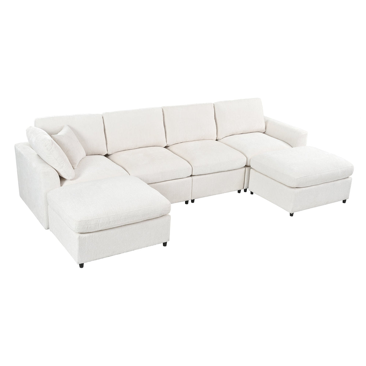 130.3" Chenille Modular Sectional Sofa with Removable Cushions - 6-Seater