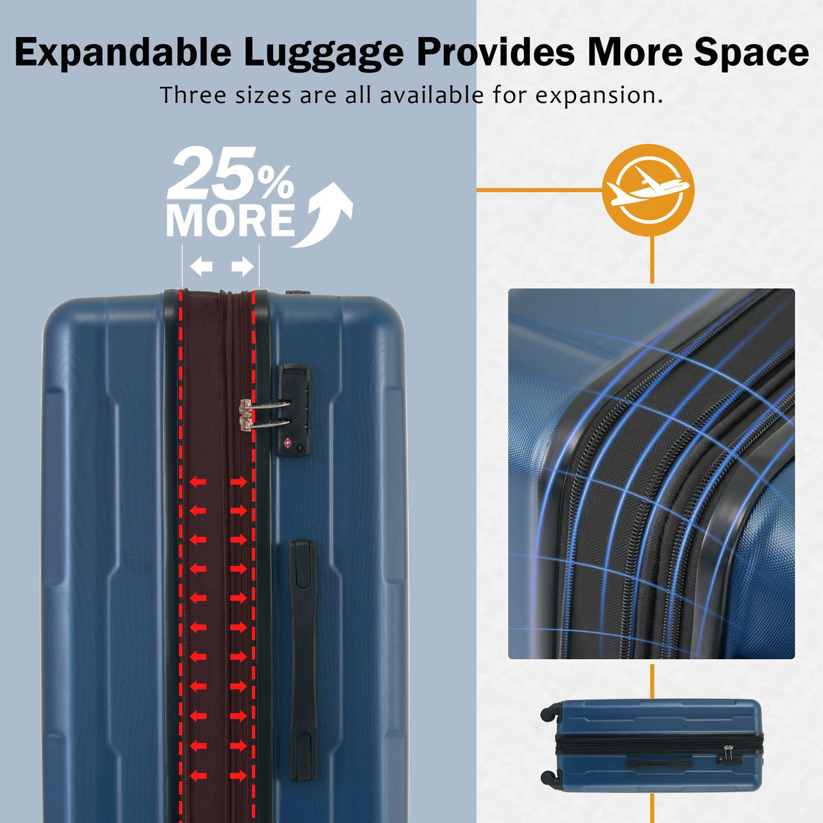 Expandable 2 Piece Luggage Set with TSA Lock and Spinner Wheels - Multiple Colors