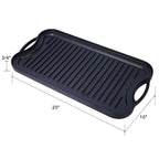 Pre-Seasoned Cast Iron Reversible Rectangular Grill Griddle with Dual-Sided Design - Black